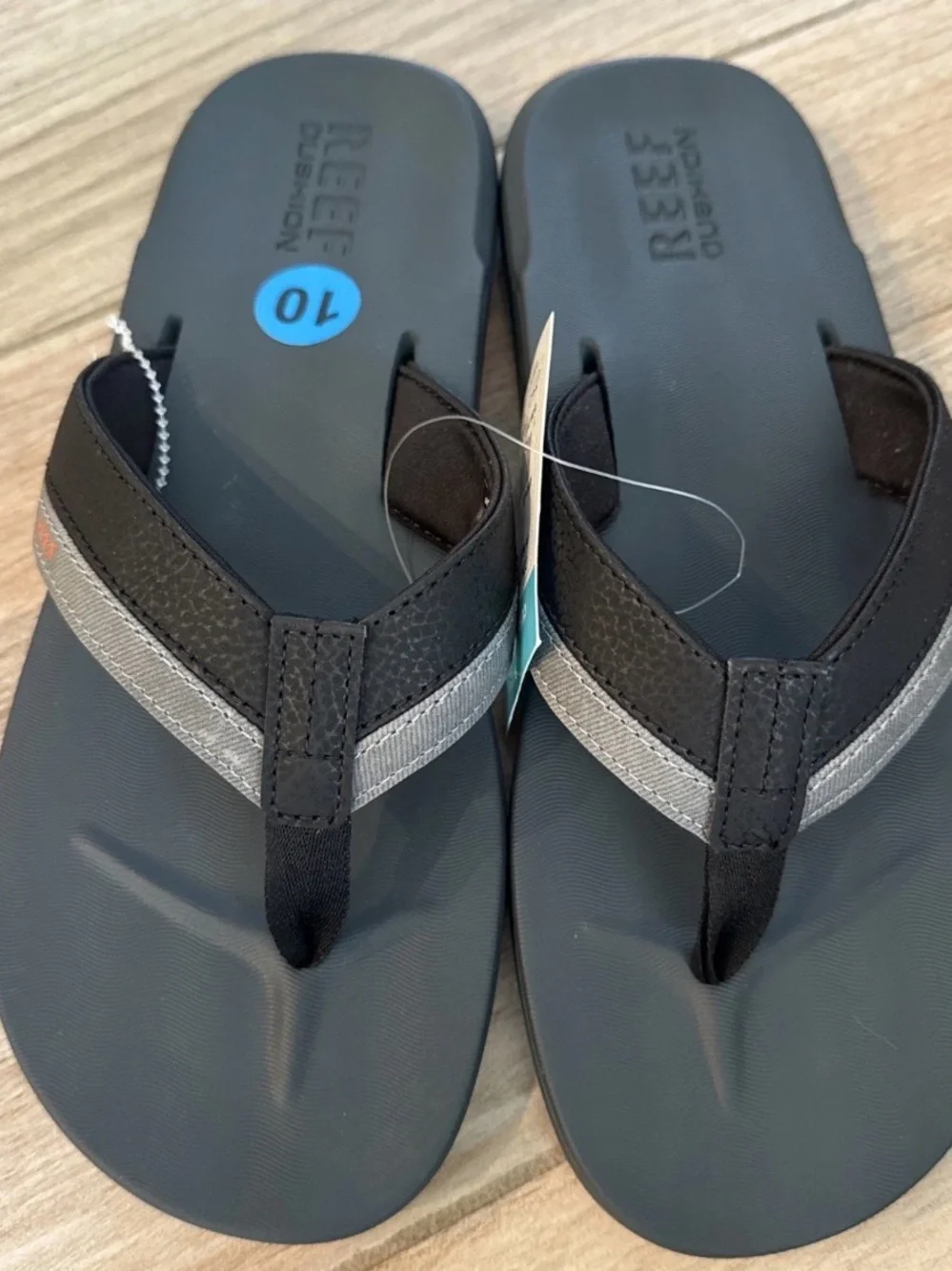 Reef Cushion Comfort Cushioned Flip Flop Sandals Gray/Black/Orange Men 10